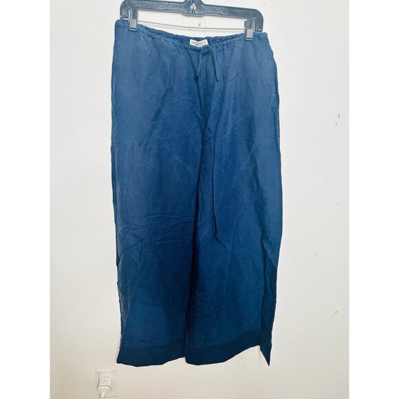 ONIA Dark Blue Linen Blend Wide Leg Drawstring Trousers Pants Size Medium - Picture 3 of 13